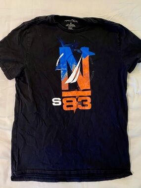 Nautica Black Tee with Blue and Orange S83 Graphic